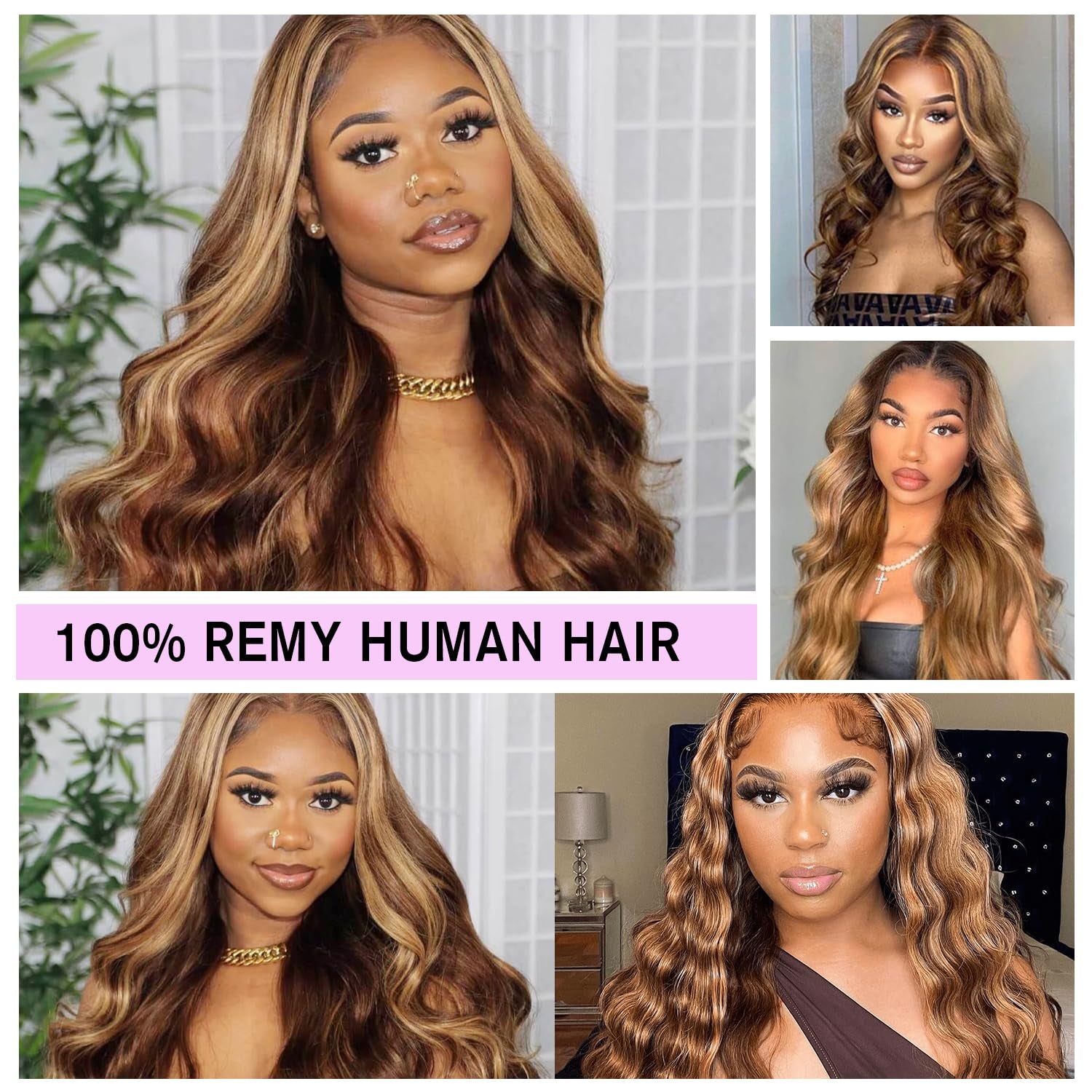 Ombre Lace Front Wig Human Hair 4/27 13X4 HD Body Wave Highlight Lace Front Wig Human Hair Pre Plucked with Baby Hair 180% Density Glueless Lace Front Wigs Human Hair 20Inch