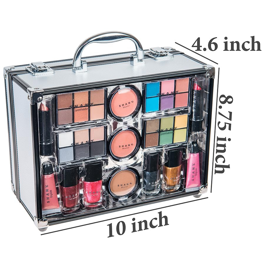 Carry All Trunk Makeup Train Case with Re-Usable Aluminum Makeup Storage Case Non Toxic Color Makeup Set with Eye Shadow Palettes, Blushes,Makeup Powders, Manicure, Pedicure and Makeup