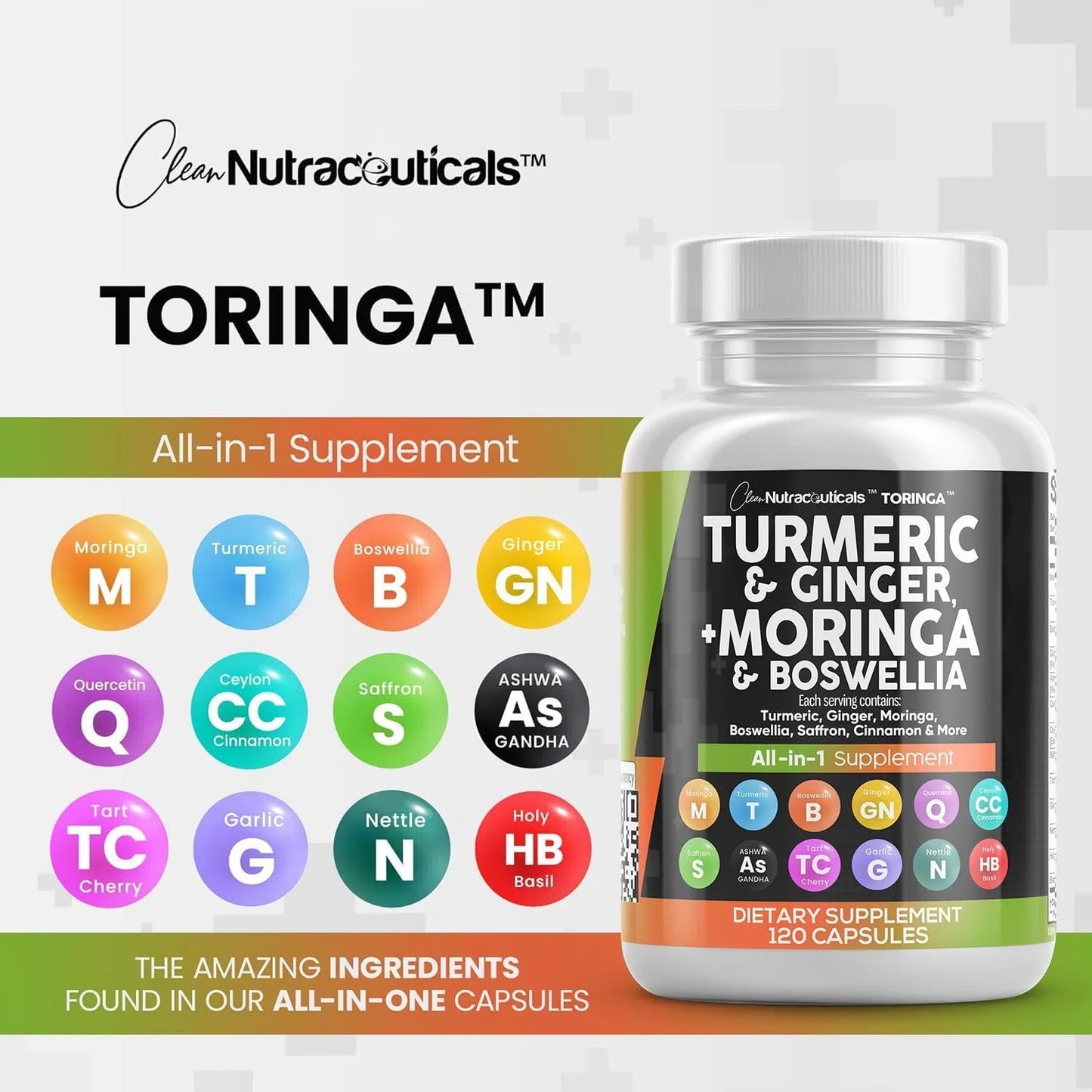 Turmeric Curcumin 30000Mg Ginger 3000Mg Moringa 50000Mg Boswellia 3000Mg Saffron 2000Mg - Joint Support Supplement for Women and Men with Ceylon Cinnamon, Quercetin, Tart Cherry - 120 Caps