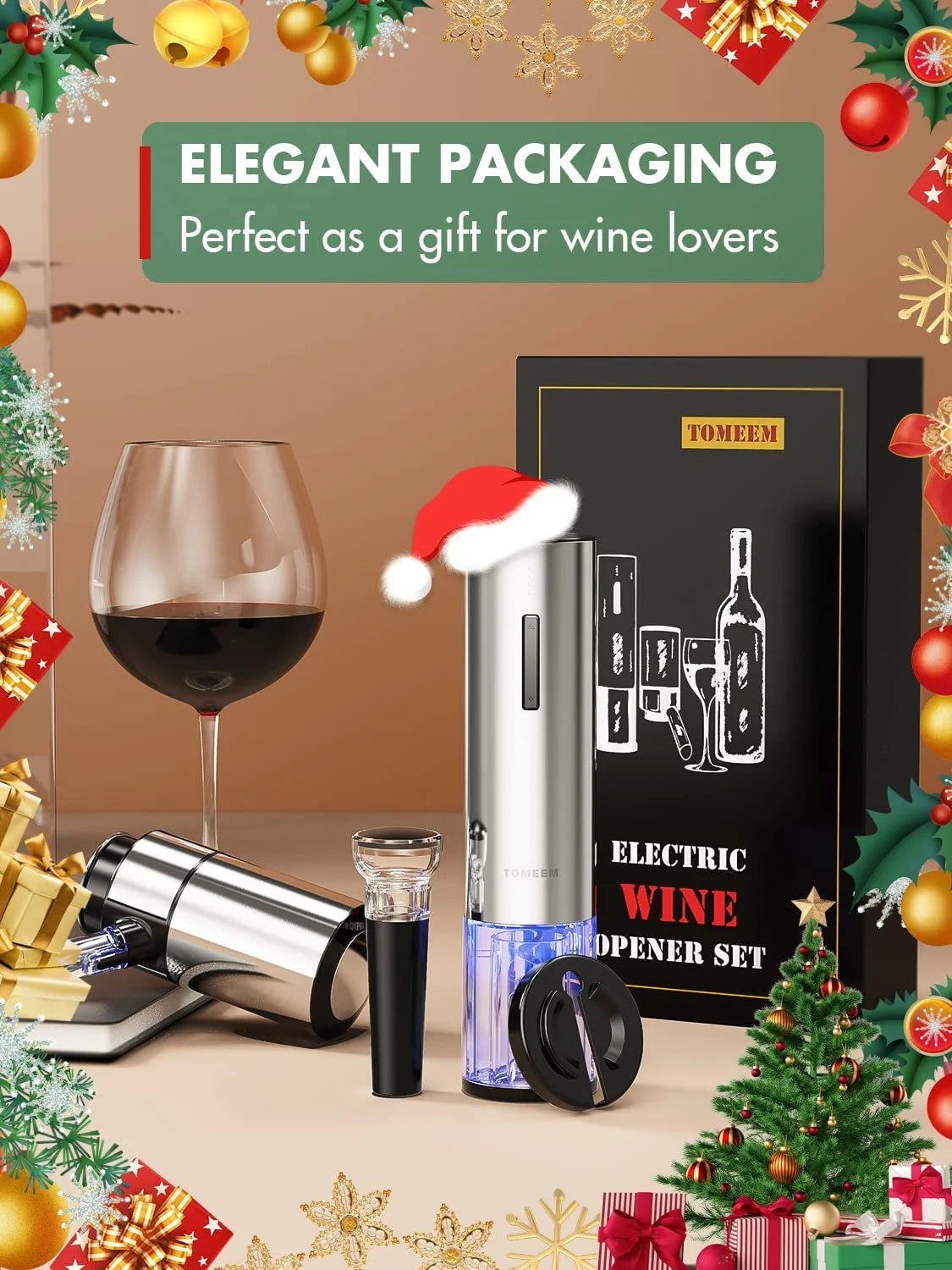 Electric Wine Opener Set 4-In-1  Wine Gift Set with Rechargeable Wine Opener Aerator Vacuum Stoppers and Foil Cutter Electric Wine Bottle Opener