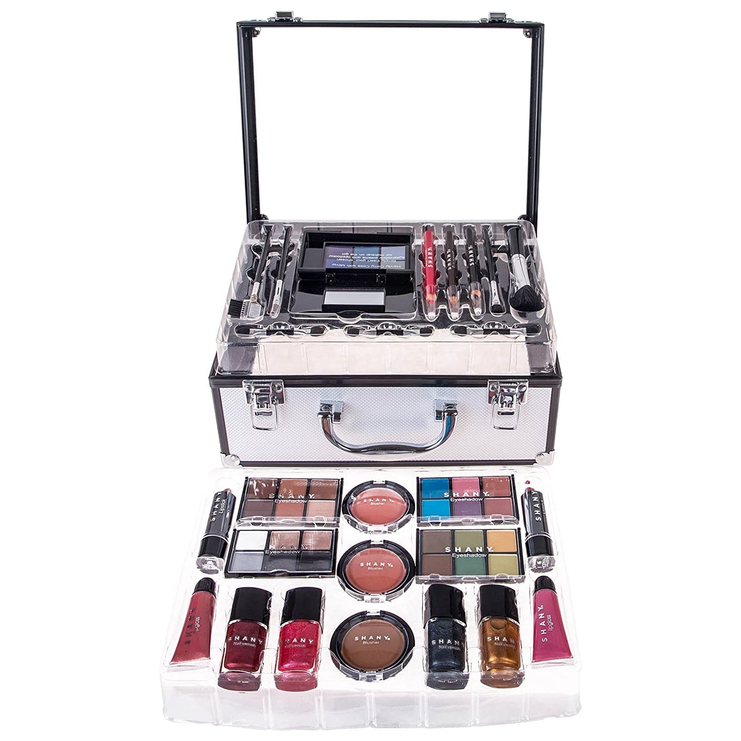 Carry All Trunk Makeup Train Case with Re-Usable Aluminum Makeup Storage Case Non Toxic Color Makeup Set with Eye Shadow Palettes, Blushes,Makeup Powders, Manicure, Pedicure and Makeup