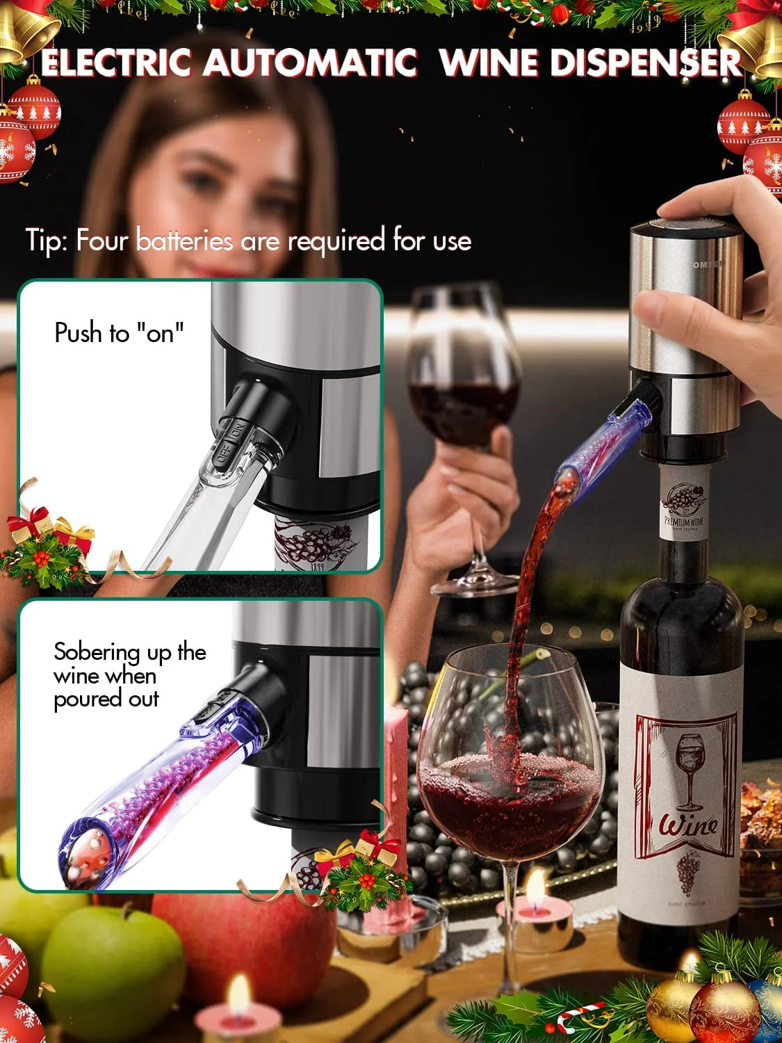 Electric Wine Opener Set 4-In-1  Wine Gift Set with Rechargeable Wine Opener Aerator Vacuum Stoppers and Foil Cutter Electric Wine Bottle Opener