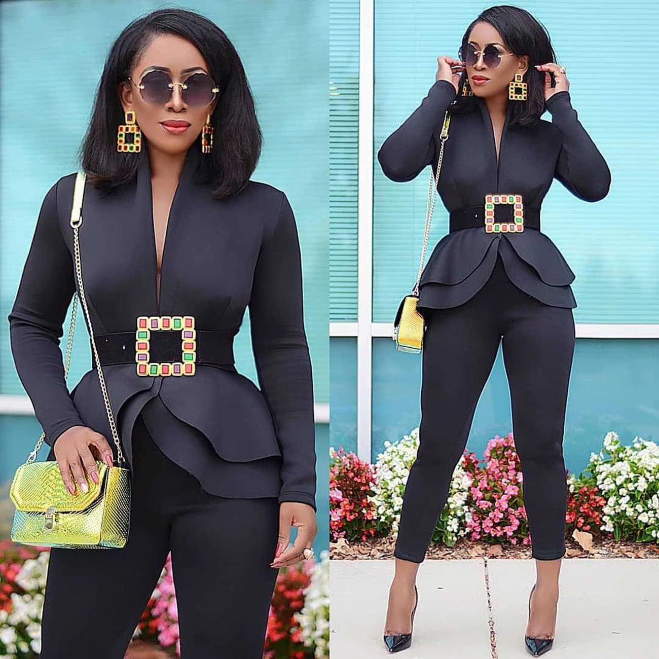 Women'S Suit Sets 2 Piece Sets Sexy V Neck Business Casual Blazer Suit Pants Sets