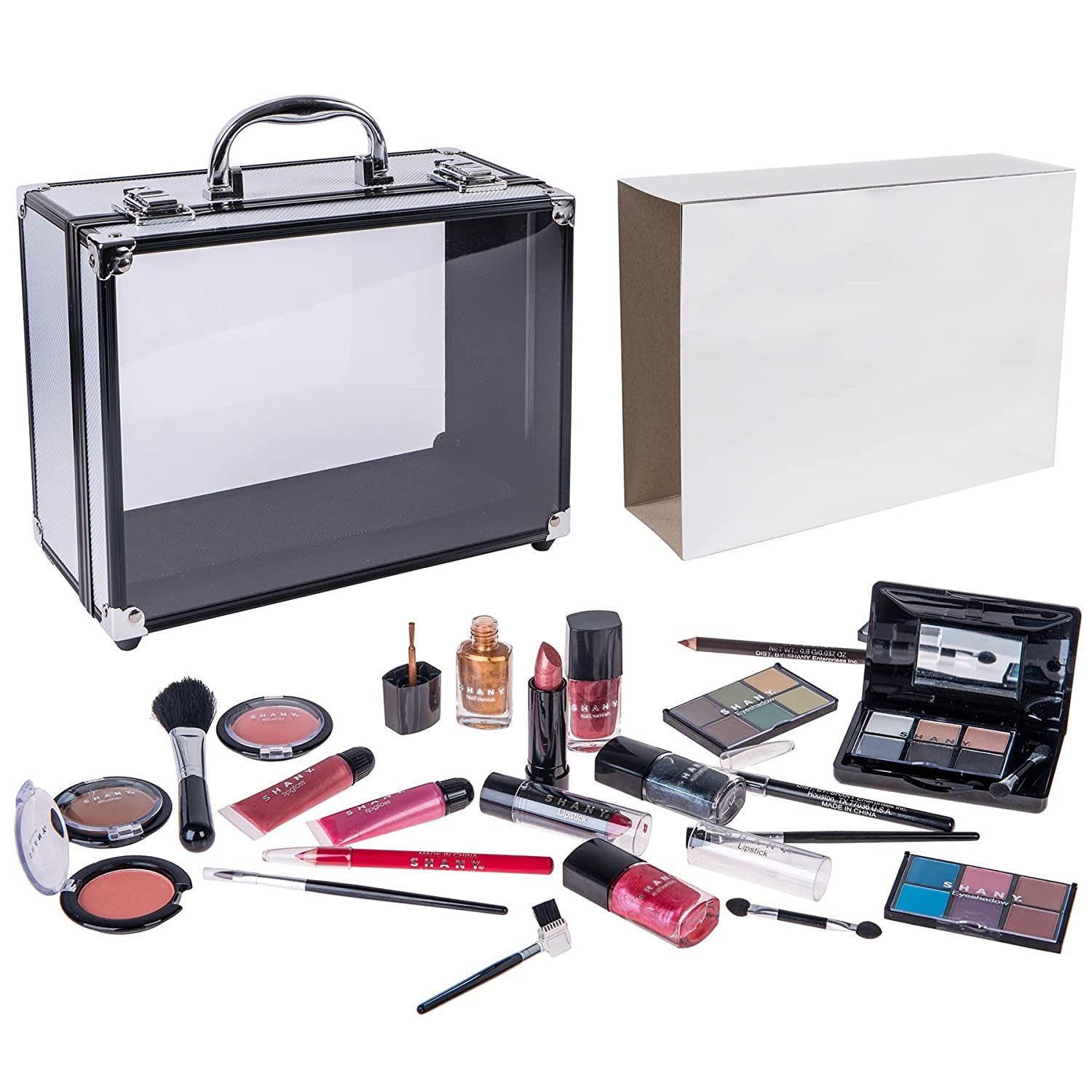 Carry All Trunk Makeup Train Case with Re-Usable Aluminum Makeup Storage Case Non Toxic Color Makeup Set with Eye Shadow Palettes, Blushes,Makeup Powders, Manicure, Pedicure and Makeup