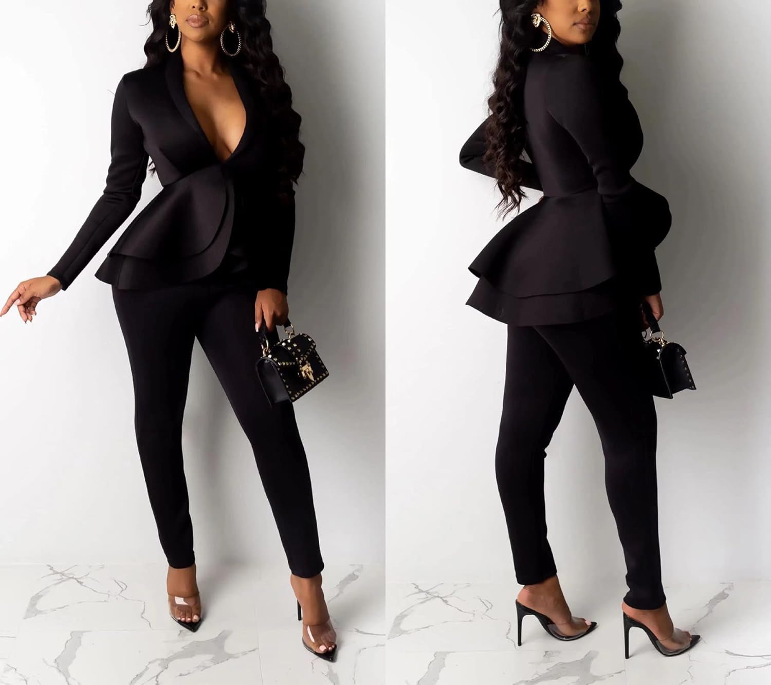 Women'S Suit Sets 2 Piece Sets Sexy V Neck Business Casual Blazer Suit Pants Sets