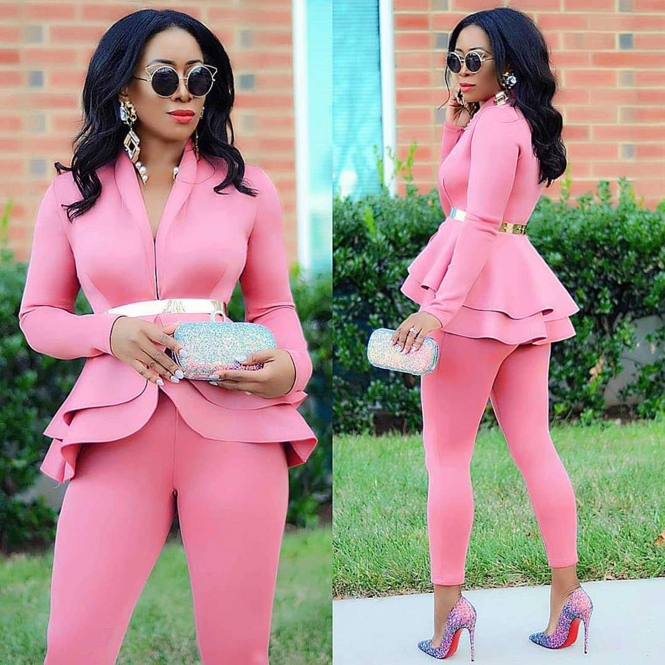 Women'S Suit Sets 2 Piece Sets Sexy V Neck Business Casual Blazer Suit Pants Sets