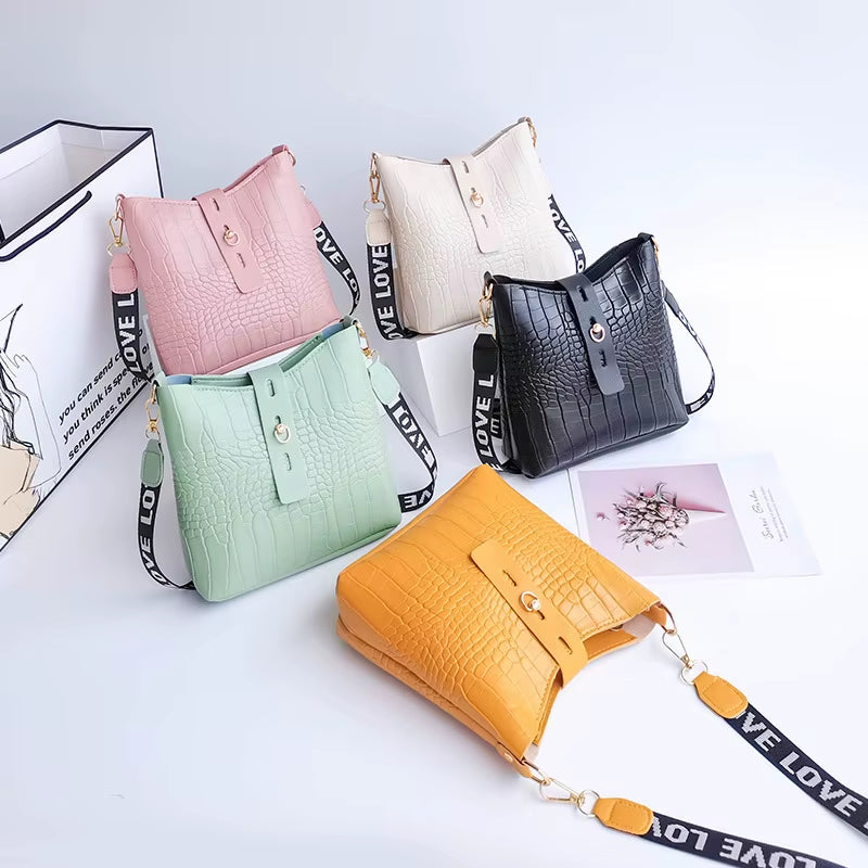 Women Crocodile Messenger Bags Pu Leather Female Crossbody Shoulder Hand Bags for Women High Quality Ladies Handbags Bucket Bag