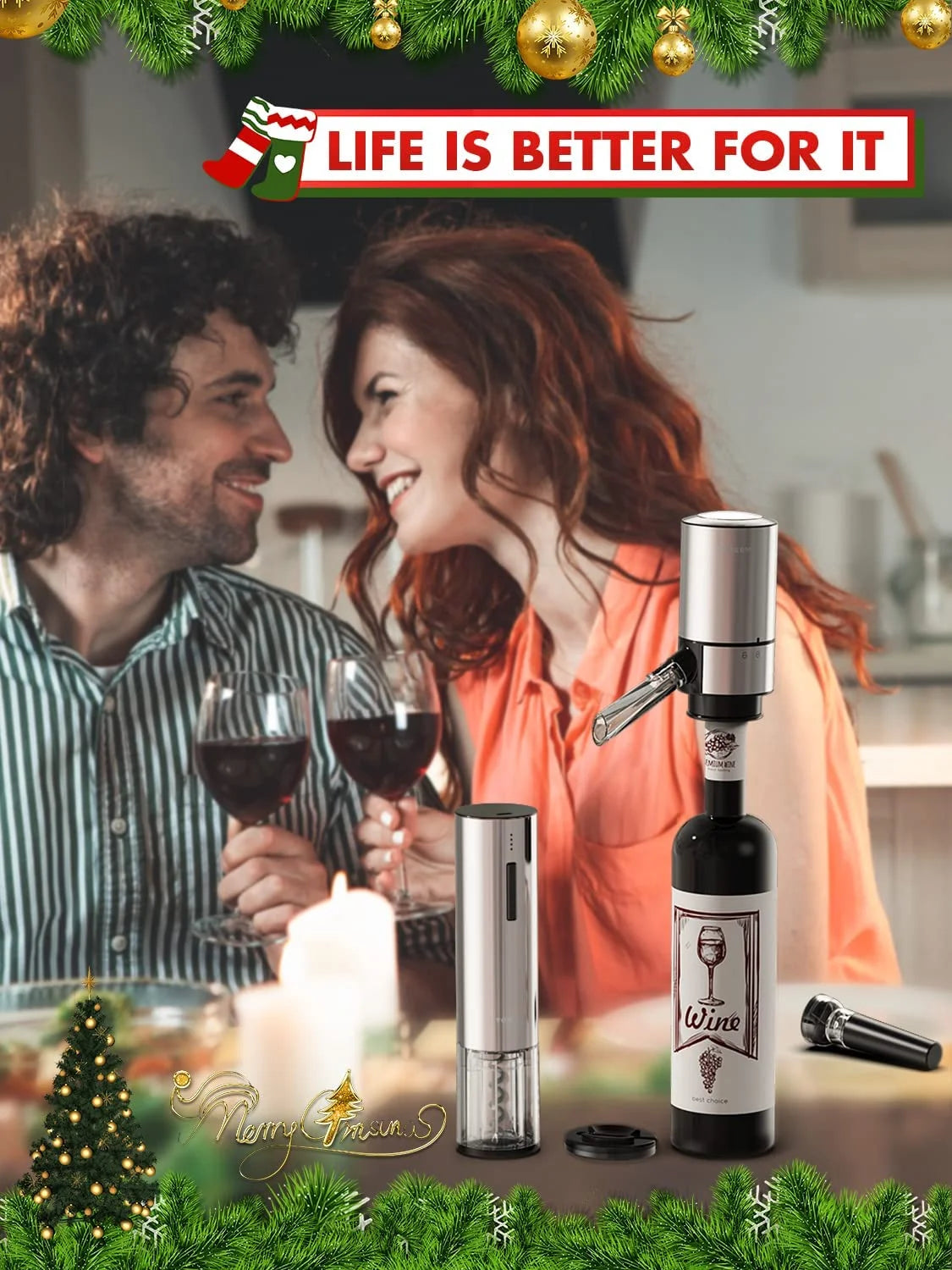 Electric Wine Opener Set 4-In-1  Wine Gift Set with Rechargeable Wine Opener Aerator Vacuum Stoppers and Foil Cutter Electric Wine Bottle Opener