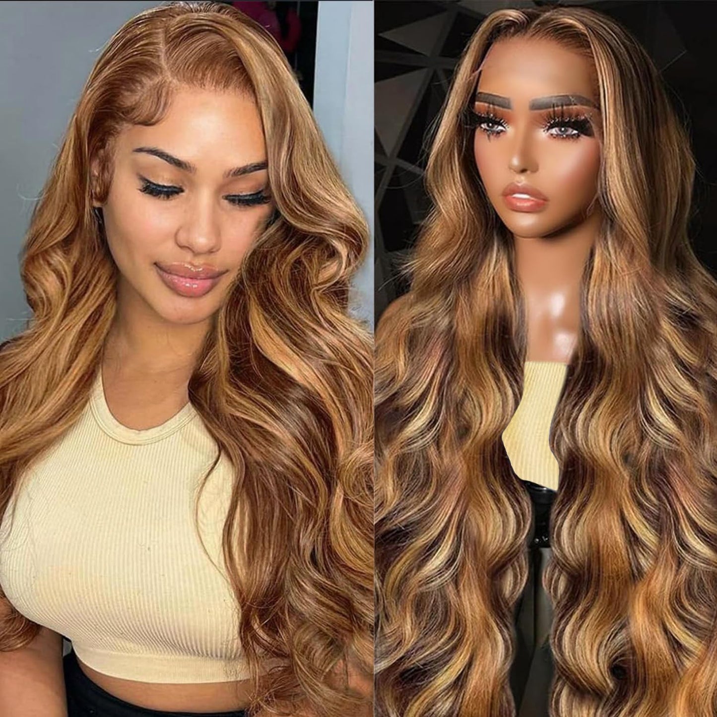 Ombre Lace Front Wig Human Hair 4/27 13X4 HD Body Wave Highlight Lace Front Wig Human Hair Pre Plucked with Baby Hair 180% Density Glueless Lace Front Wigs Human Hair 20Inch