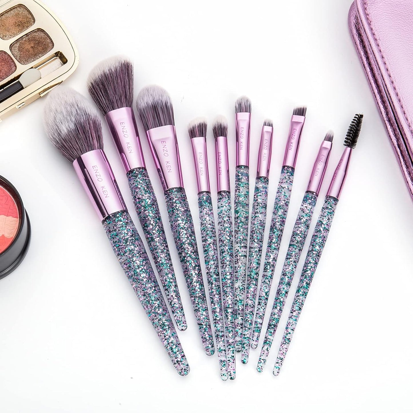 Glitter Makeup Brushes Set Professional, Vegan Makeup Brush Set with Case by , Cosmetic Brushes Makeup Set, Make up Brushes Vegan, Make up Brushes Set Professional, Makeup Brush Set Vegan.