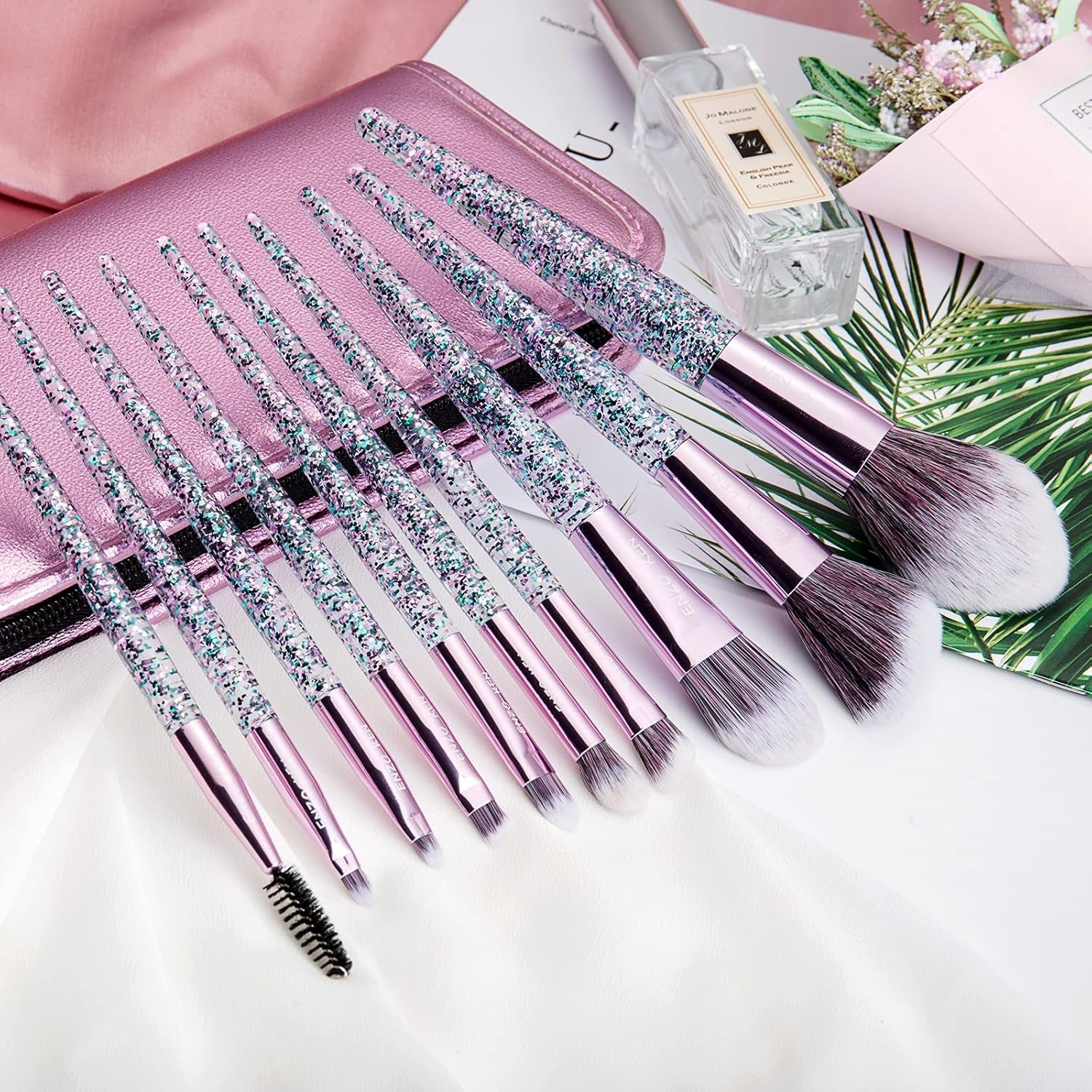 Glitter Makeup Brushes Set Professional, Vegan Makeup Brush Set with Case by , Cosmetic Brushes Makeup Set, Make up Brushes Vegan, Make up Brushes Set Professional, Makeup Brush Set Vegan.