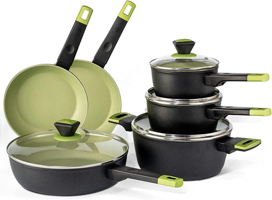 Pots and Pans Set, Nonstick Cookware Set, Frying Pans, Sauce Pots, Induction Stove & Dishwasher Safe, 10 Piece Cooking Sets, Avocado Green (10Piece, Green)