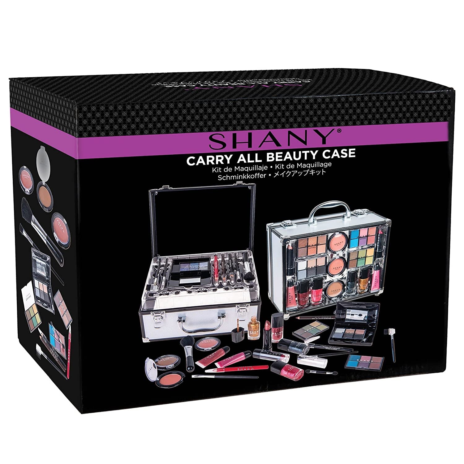 Carry All Trunk Makeup Train Case with Re-Usable Aluminum Makeup Storage Case Non Toxic Color Makeup Set with Eye Shadow Palettes, Blushes,Makeup Powders, Manicure, Pedicure and Makeup