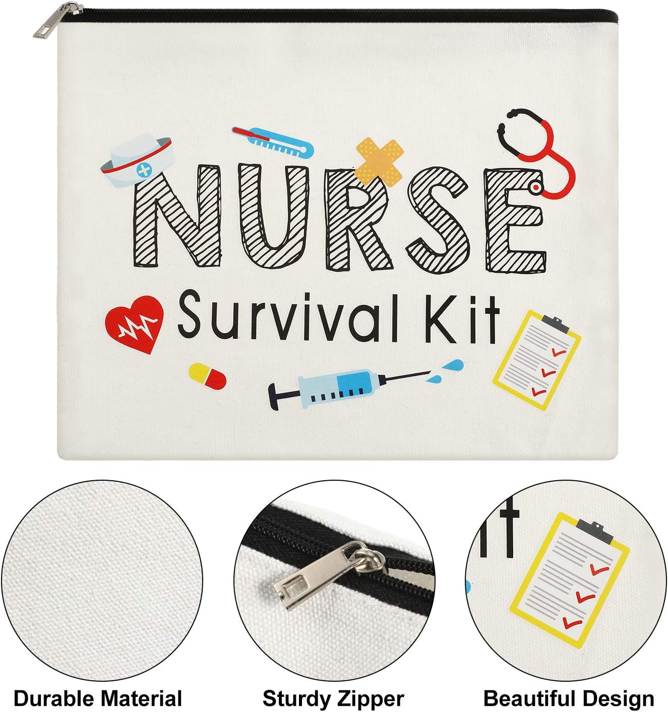 2 Packs Nurse Survival Kit Cosmetic Bag Funny Makeup Bag Nurse Gift for Women, Nursing Student, Nurse Practitioner, Nurse Appreciation Week Gift Travel Bag