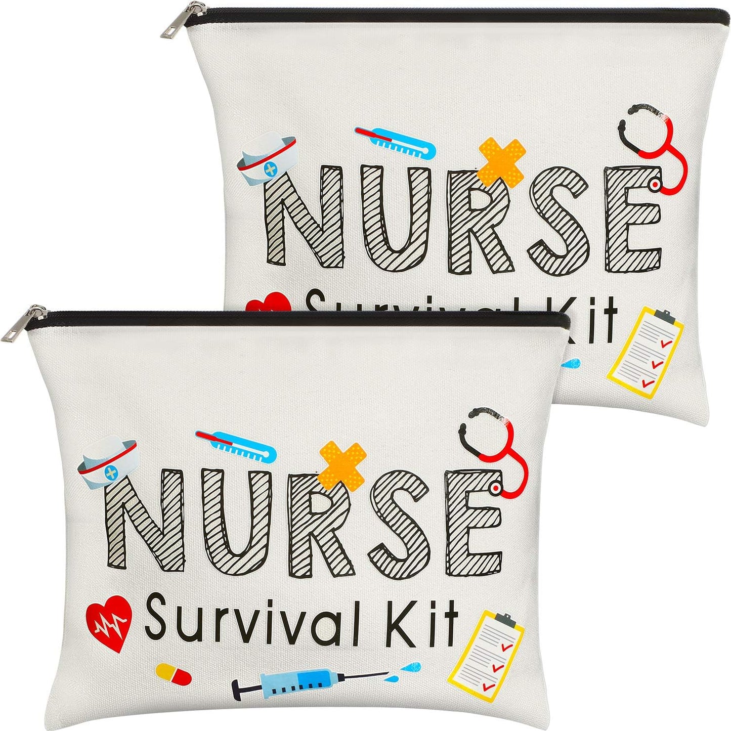 2 Packs Nurse Survival Kit Cosmetic Bag Funny Makeup Bag Nurse Gift for Women, Nursing Student, Nurse Practitioner, Nurse Appreciation Week Gift Travel Bag