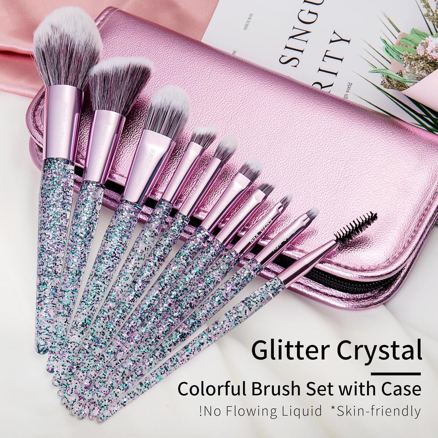 Glitter Makeup Brushes Set Professional, Vegan Makeup Brush Set with Case by , Cosmetic Brushes Makeup Set, Make up Brushes Vegan, Make up Brushes Set Professional, Makeup Brush Set Vegan.