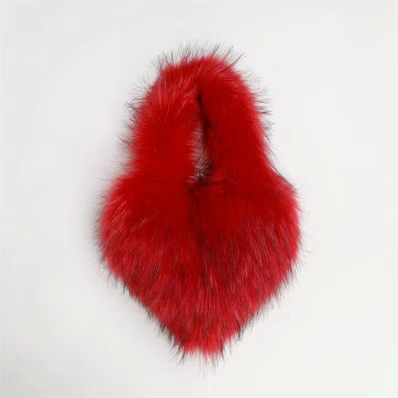 2023 Fluffy Plush Winter Women Handbags Heart Shaped Faux Raccoon Fur Heart Shaped Shoulder Bag Cute Love Tote Bags for Women