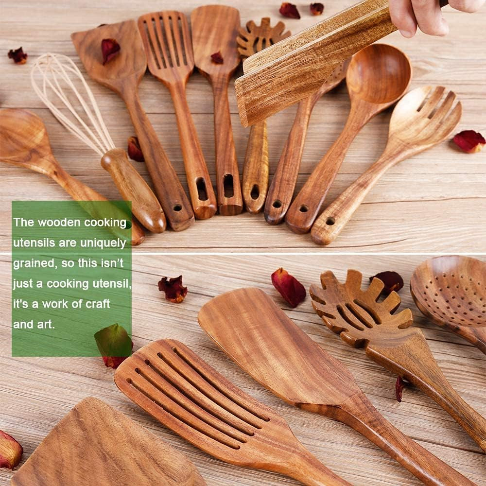 Natural Teak Wood Kitchen Utensils with Spatula and Ladle (10)