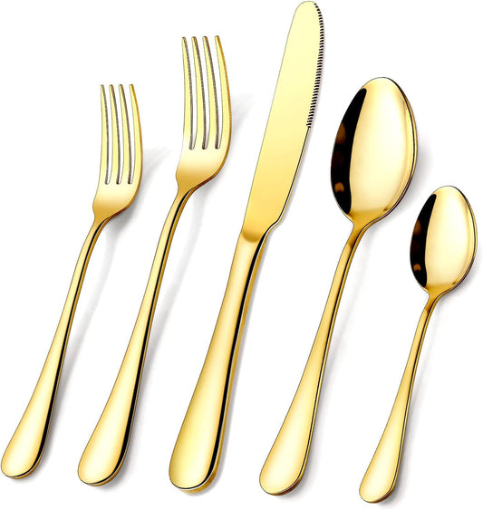 Gold Silverware Set,  40-Piece Food Grade Stainless Steel Gold Flatware Set, Kitchen Utensil Set Service for 8, Mirror Polished Tableware Cutlery Set for Home and Restaurant, Dishwasher Safe